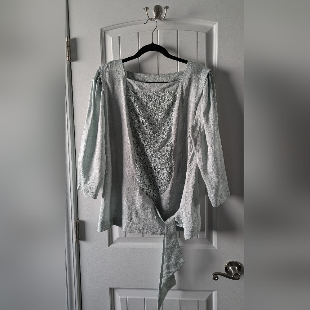 Cloak of Many Colors Silk & Lace Victorian Sleeve Blouse Sz 14 Vintage Treasure